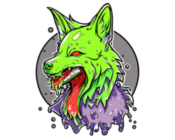 a zombie fox with a long tail and a big head png