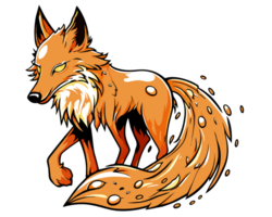 a zombie fox with a long tail and a big head png