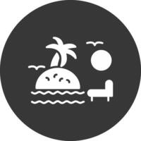 puesta de sol en playa glifo invertido icono vector