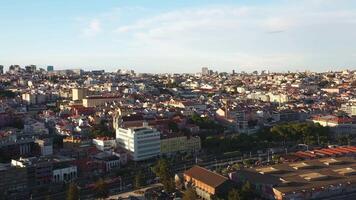 Aerial panoramic view of downtown of Lisbon Portugal video