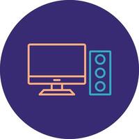 Desktop Computer Line Two Color Circle Icon vector