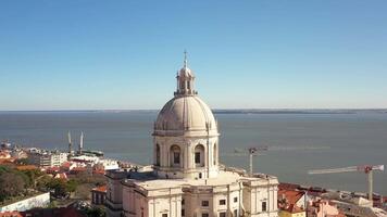 Drone footage of aerial view of Lisbon downtown summer day. video