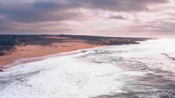 Sonnenuntergang auf das Strand Praia großartig, Portugal. schön Sonnenuntergang auf das Portugiesisch Strand Praia großartig, im Portugal. video