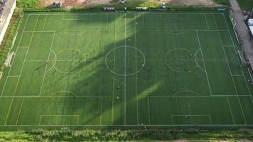 Football field aerial view, public soccer court for training and competition in city. video