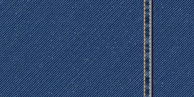 Denim blue jean textile pattern background with gold seams and crease illustration. vector