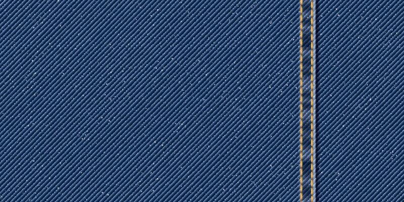 Denim blue jean textile pattern background with gold seams and crease illustration.