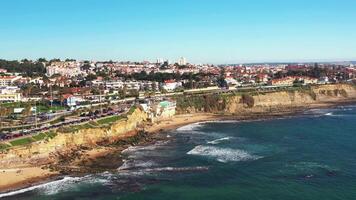 Aerial drone shot over turquoise sea and waves on Atlantic ocean video