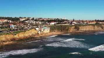 Aerial drone shot over turquoise sea and waves on Atlantic ocean video