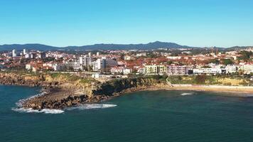 Aerial drone shot over turquoise sea and waves on Atlantic ocean video