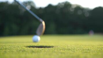 golfe bola em a verde - colocando em uma golfe curso estoque video