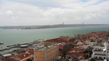 Aerial view of Lisbon downtown summer day, Portugal. Historic buildings of Lisboa city video