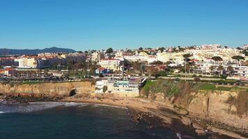 Aerial drone shot over turquoise sea and waves on Atlantic ocean video