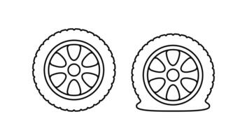 Flat tire line icon isolated on white background. vector