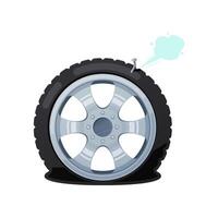Nails on car tires. Punctured car tyre, flat tires. vector