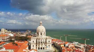 Aerial view of Lisbon downtown summer day, Portugal. Historic buildings of Lisboa city video