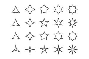 Collection of outline style stars in various shapes and sizes vector