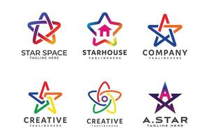 estrella espacio logo colección con diferente formas y colores vector