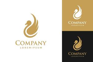 Silhouette swan logo with company text written underneath. The swan is gold and white vector