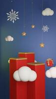 3d bleu Contexte natal et content Nouveau ans avec minimaliste rouge podium sur ciel et nuage, adapté pour produit promotion video