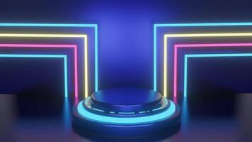 3d astratto neon luci sfondo tema con moderno podio studio, sorprendente per Schermo e promozione Prodotto video