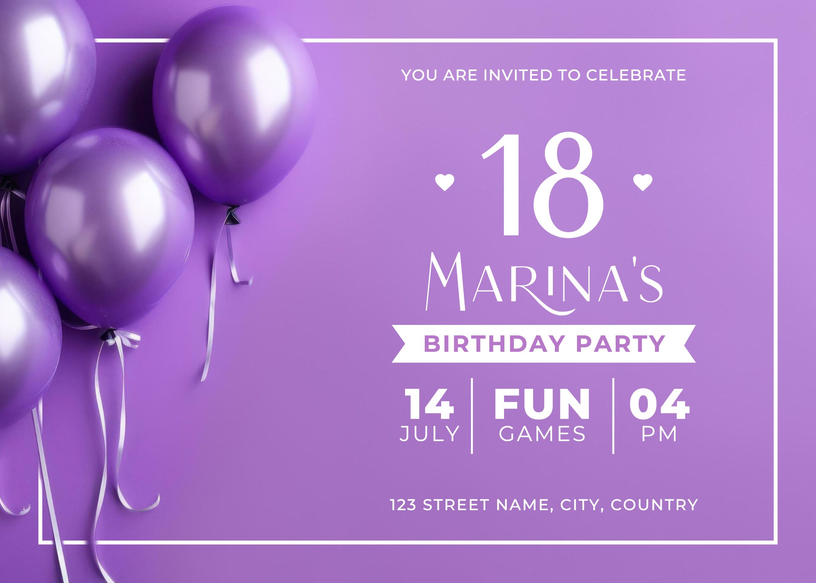 Purple Balloon Invitation 18th Birthday