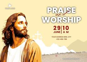 Yellow Praise and Worship Church Invitation template