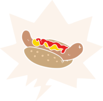 dessin animé frais savoureux hot-dog et bulle de dialogue dans un style rétro png