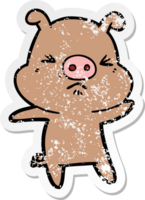 distressed sticker of a cartoon angry pig png