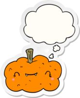 cartoon pumpkin and thought bubble as a printed sticker png