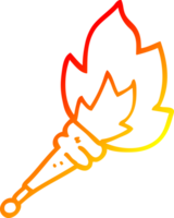 warm gradient line drawing of a cartoon flaming torch png