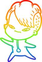 regenboog helling lijn tekening van een schattig tekenfilm meisje met hipster kapsel png