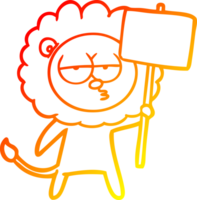 warm gradient line drawing of a cartoon bored lion png