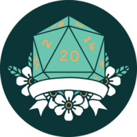 icon of natural 20 critical hit D20 dice roll png