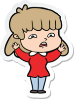 sticker of a cartoon worried woman png