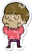 distressed sticker of a cartoon grumpy boy png