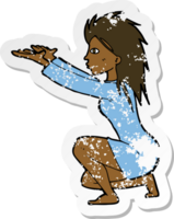 retro distressed sticker of a cartoon womn casting spel png