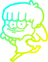 cold gradient line drawing of a cartoon smiling woman png