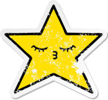 distressed sticker of a cute cartoon gold star png