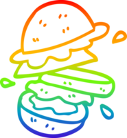 rainbow gradient line drawing of a cartoon burger png
