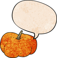 cartoon pumpkin squash with speech bubble in retro texture style png