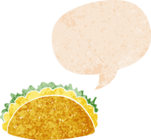 dibujos animados taco con habla burbuja en grunge afligido retro texturizado estilo png