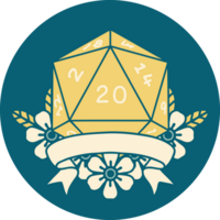 Retro Tattoo Style natural 20 critical hit D20 dice roll png