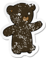 adesivo retrô angustiado de um filhote de urso preto de desenho animado png