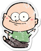 distressed sticker of a cartoon bald man staring png