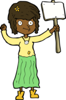 cartoon hippie girl with protest sign png