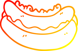 warm Gradient Linie Zeichnung von ein Karikatur Hotdog im ein Brötchen png