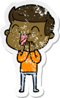 distressed sticker of a cartoon man laughing png