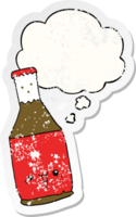 dessin animé Bière bouteille avec pensée bulle comme une affligé usé autocollant png