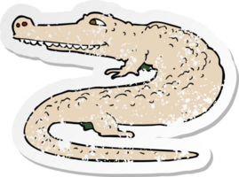 retro distressed sticker of a cartoon alligator png