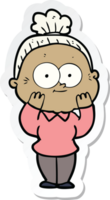 sticker of a cartoon happy old woman png